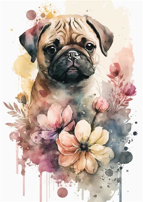 Stylish Pug Dog Watercolor Painting Design 19814434 Vector Art at Vecteezy