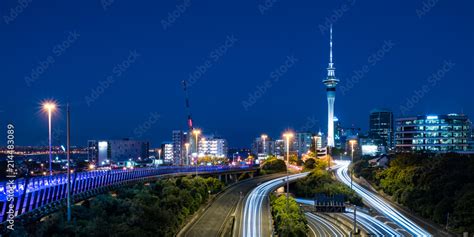 Auckland city skyline at night Stock Photo | Adobe Stock