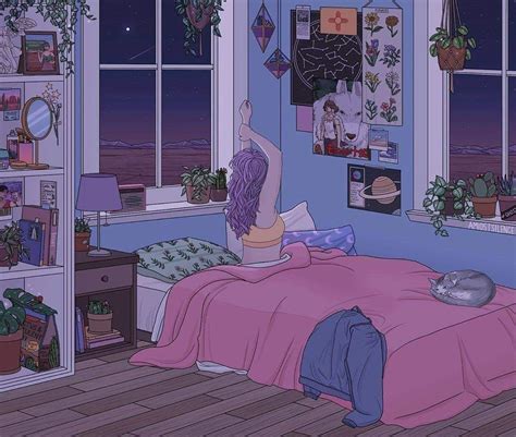 Pin by Pi on Art and Anime | Bedroom drawing, Bedroom illustration, Illustration art