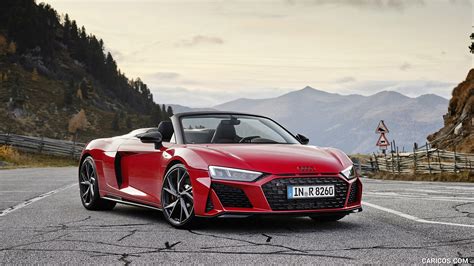 2020 Audi R8 V10 RWD Spyder (Color: Tango Red) | Front Three-Quarter