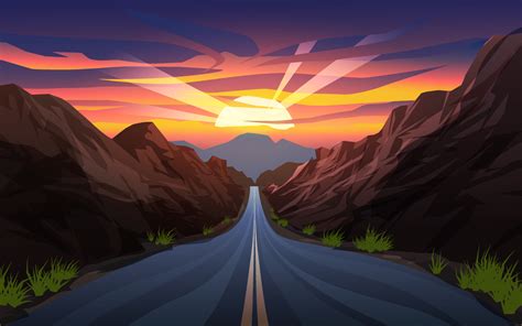 Desert road sunset landscape with colorful cloudy sky 9432515 Vector Art at Vecteezy