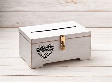 White Wedding Card Box With Slot and Lock Personalized - Etsy