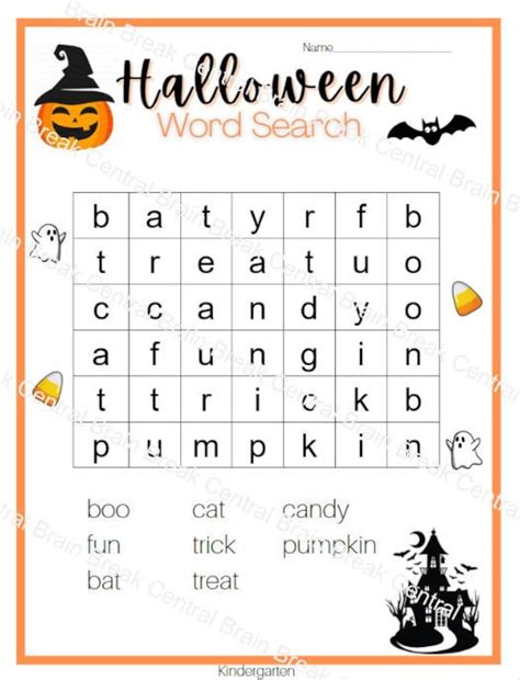 Kindergarten Halloween Word Search With Answer Key - Etsy