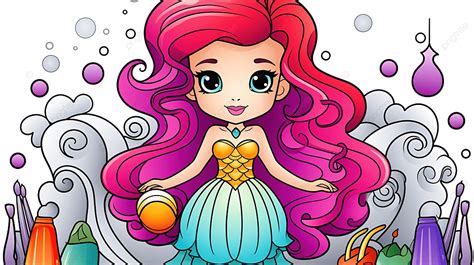 Coloring Mermaid Princess Cartoon With Heart Kawaii Illustration ...