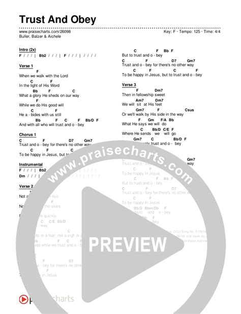 Trust And Obey Chords PDF (Buller, Balzer & Aichele) - PraiseCharts