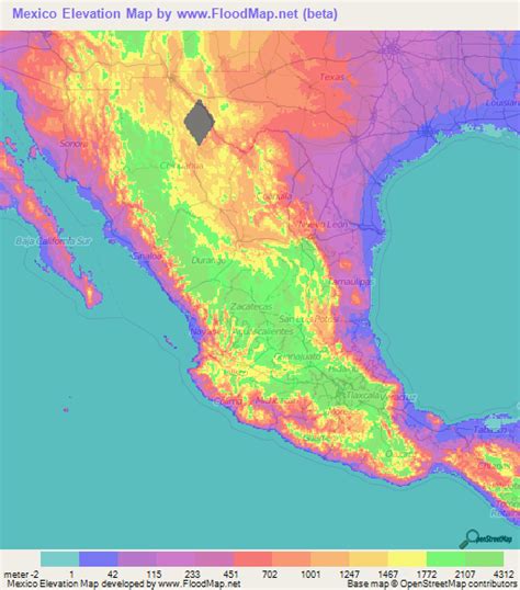 Mexico Elevation and Elevation Maps of Cities, Topographic Map Contour