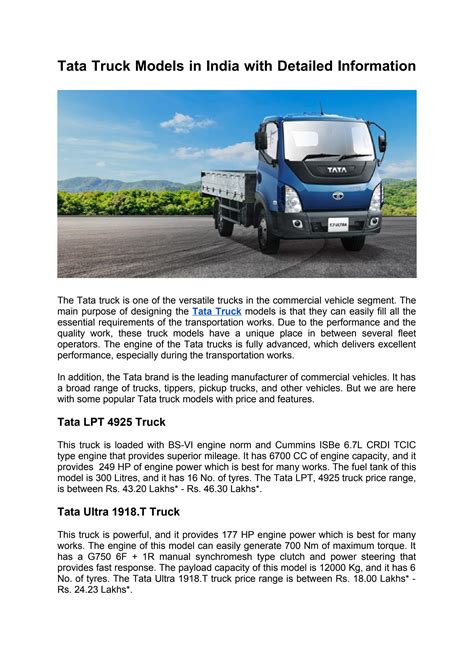 Tata Truck Models In India With Detailed Information by devendra singh ...