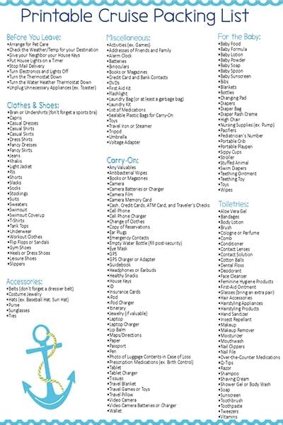 Royal Caribbean Cruise Packing List Printable