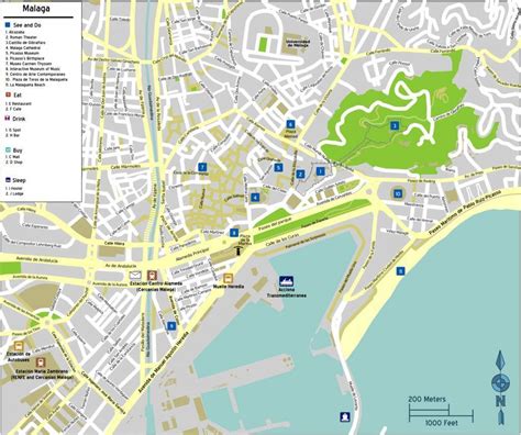 Carte de Malaga, le plan des principaux lieux