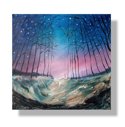 Night Forest Oil Painting Forest Road Art Star Sky Northern | Etsy