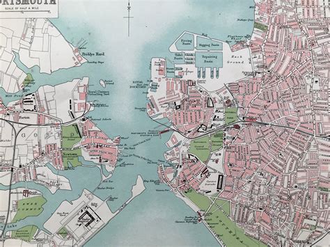 1903 Portsmouth Original Antique Map - City Plan - Hampshire - Mounted and Matted - Available Framed