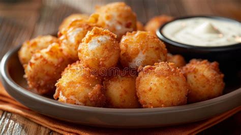 Delicious Fried Cheese Balls with Dipping Sauce Stock Illustration - Illustration of table ...