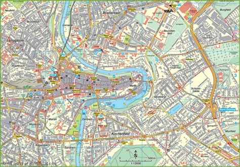 Bern tourist attractions map - Ontheworldmap.com