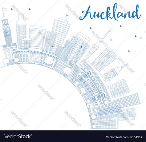 Outline auckland skyline with blue buildings Vector Image