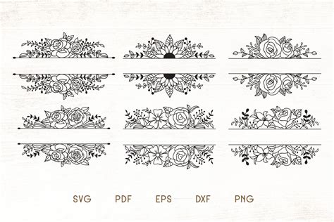 Floral Split Monogram Divider Frames SVG - Vector (624702) | Monograms | Design Bundles