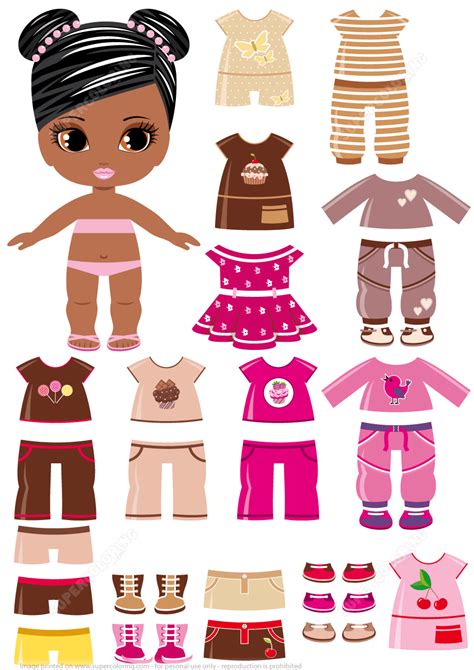 African-Amercian Girl with a Set of Summer Clothing | Free Printable Papercraft Templates