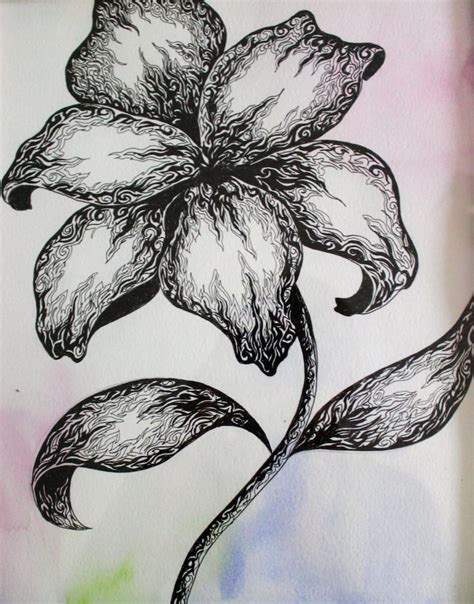 Pen and Ink Flower Drawing over Acrylic on Paper Framed | Etsy