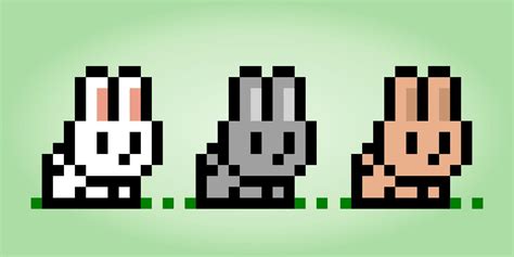 8 bit pixel rabbit three colors. Animals for game assets and cross stitch patterns in vector ...