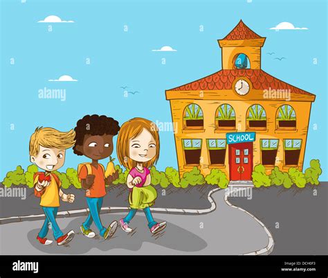 Back to school cartoon kids walking to school education illustration ...