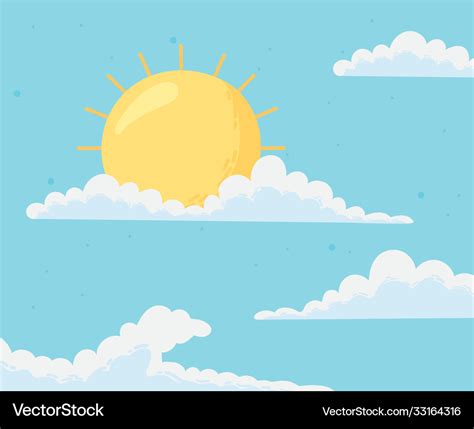 Blue sky with clouds and sun cartoon background Vector Image