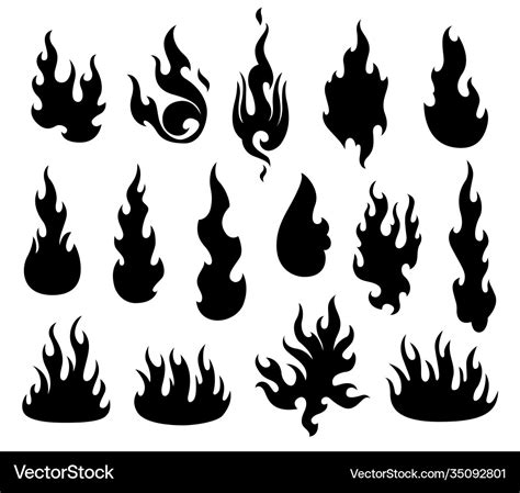 Fire flame flames different shapes fireball Vector Image