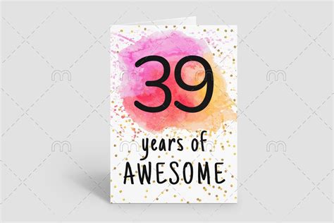 PRINTABLE 39th Birthday Card Print Card Printable Instant Download Birthday Card 39 Years of ...