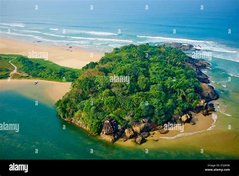 Sri Lanka, West Coast, Bentota, beach and river of Bentota, aerial view ...