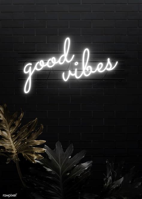 Good vibes neon word on a black brick wall vector | premium image by rawpixel.com / man… | Black ...