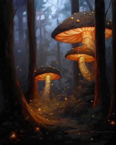 "mushroom forest" oil on canvas - 8x10in — Happy D. Artist