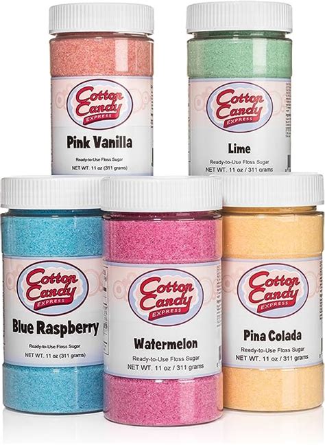 Cotton Candy Express 5 Flavor Cotton Candy Floss Sugar Pack | Featuring 11oz. Jars of Lime ...