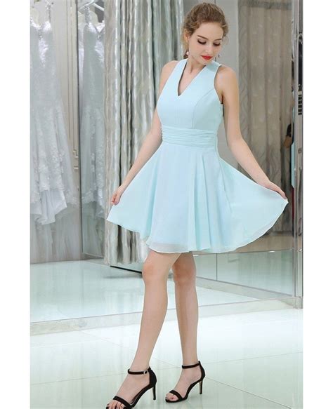 Light Blue Short Cocktail Prom Dress With Cross Back #B059 - GemGrace.com