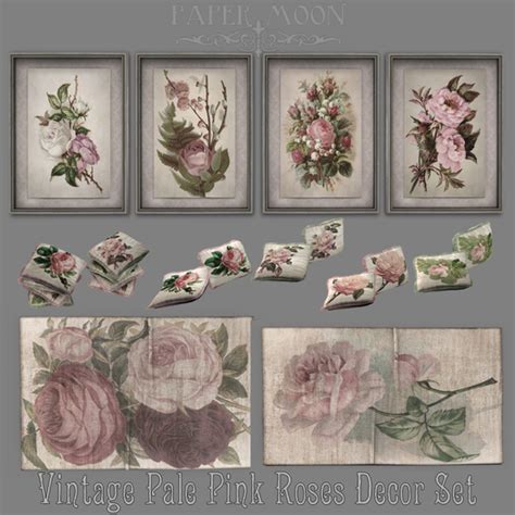 Second Life Marketplace - *pm* Vintage Pale Pink Roses Decor Set