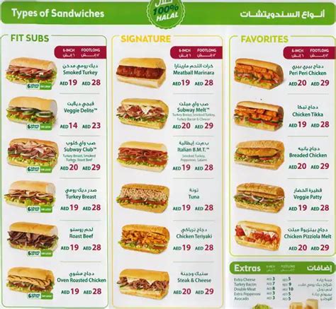 Printable Subway Menu 2023