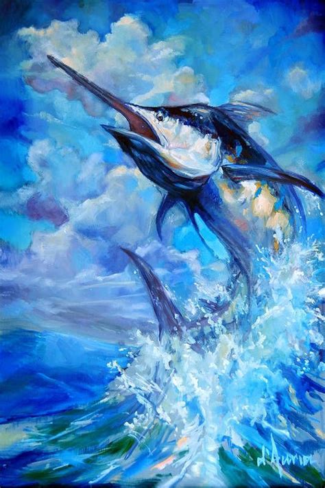 Leaping Marlin Art Print by Tom Dauria | Fish art, Fish artwork, Guy harvey art