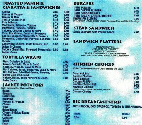 Menu at Cafe Del Mar, Wallington