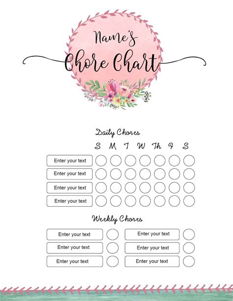 FREE chore chart template | 101 Different Designs