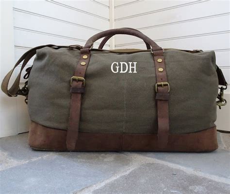 Canvas and Leather Weekender Duffel Bag For Men With Monogram