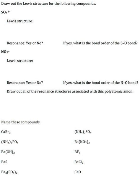 SOLVED: Draw out the Lewis structure for the following compounds: SO42 ...