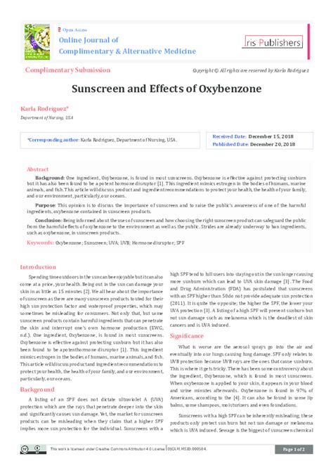 (PDF) Sunscreen and Effects of Oxybenzone | iris publishers - Academia.edu