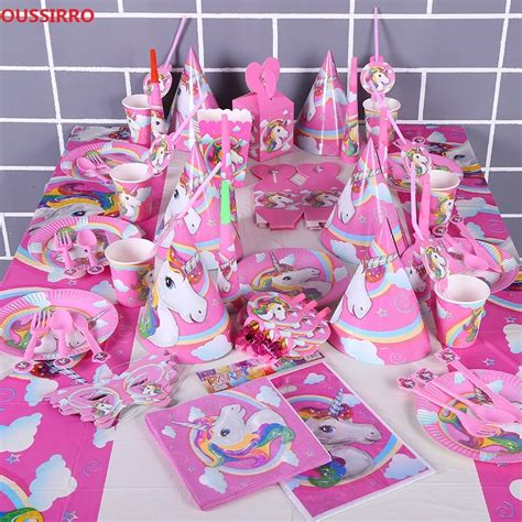 OUSSIRRO Pink Unicorn Theme Party Sets Kids Birthday Party Supplies ...