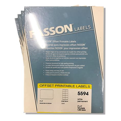 Avery® FASSON White Offset Printable Labels 3x2 in. 10-up 100 Sheets ...