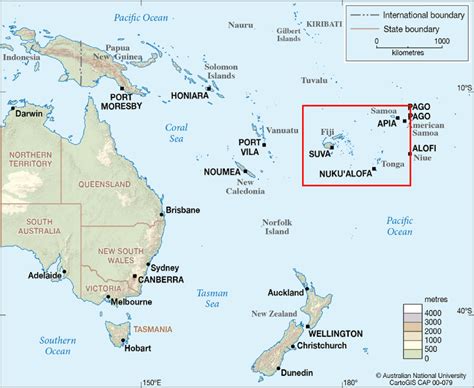 Map of Australia and Pacific region, showing the location of Tonga ...