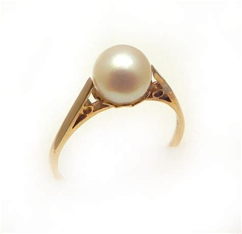 Pearl Ring Vintage Cultured Pearl Engagement Ring Pearl Solitaire 9mm 9ct Yellow Gold Vintage ...