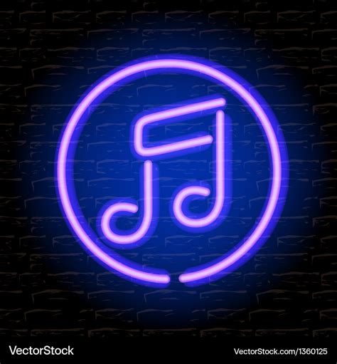 Neon music note on the brick wall Royalty Free Vector Image