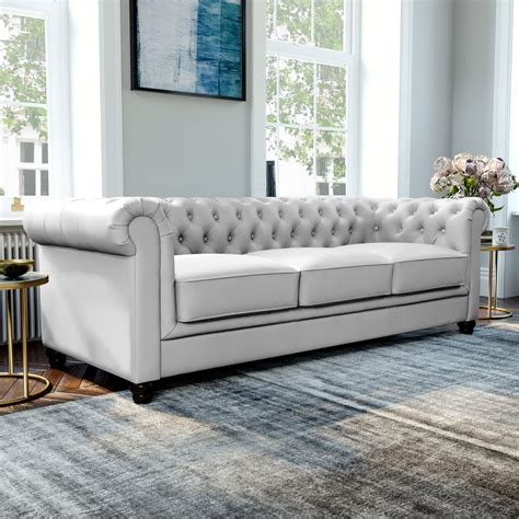 Hampton 3 Seater Chesterfield Sofa, Light Grey Classic Faux Leather Only £799.99 | Furniture ...