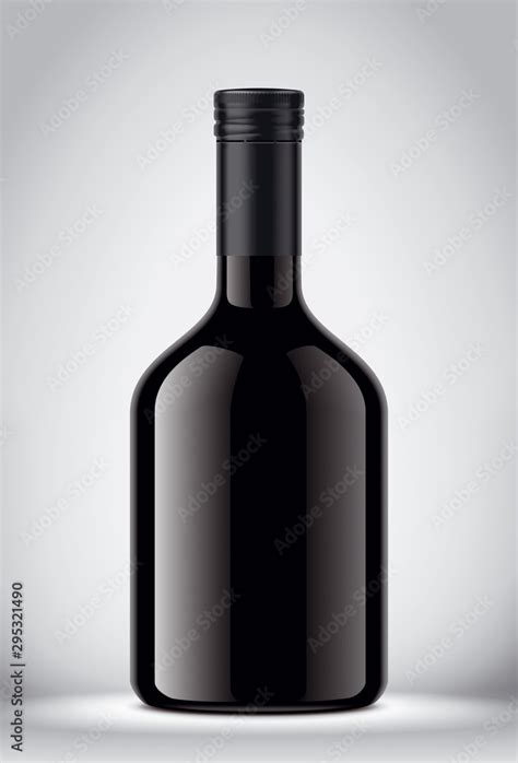 Glass black bottle on gray background Stock Illustration | Adobe Stock