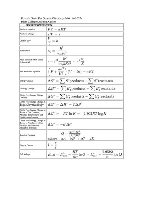 Acs Physical Chemistry Equation Sheet - Tessshebaylo