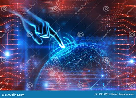 3d Illustration of Hand Touch Gesture on Futuristic Technology E Stock Illustration ...