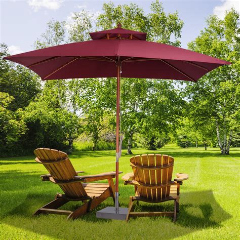 3x3m Patio Garden Sun Umbrella Sunshade Folding Bamboo Parasol W/ 2 ...