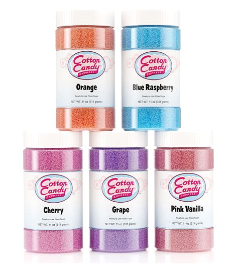 Buy Cotton Candy ExpressFloss Sugar Variety Pack with 5 - 11oz Plastic Jars of Orange, Blue ...